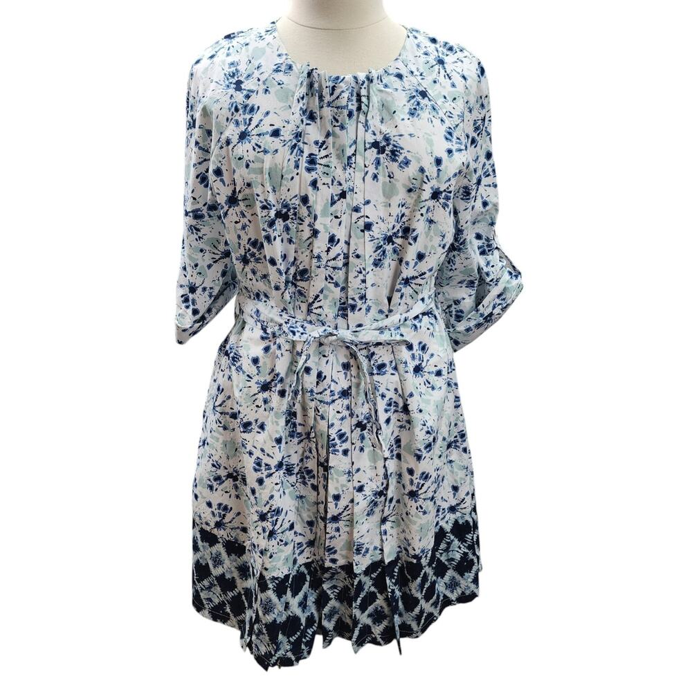 NWT Kaktus Women XXL Blue White Shibori Tie Dye Dress Button Up Pockets Tie Belt - Picture 2 of 13